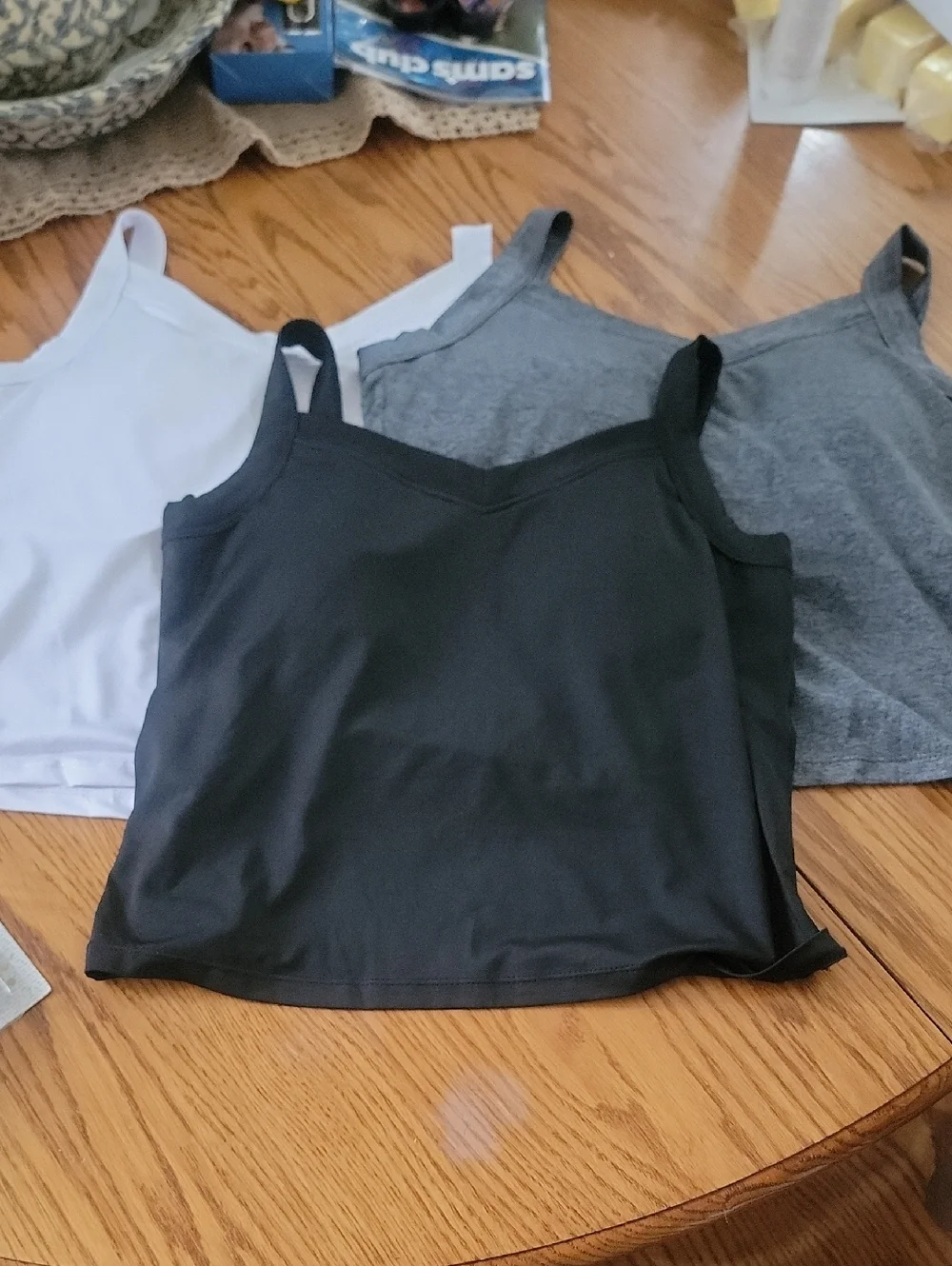 Black White & Gray Stretch V-Neck Camisole Tank With Bra— Everyday Essential - Picture 1 of 1